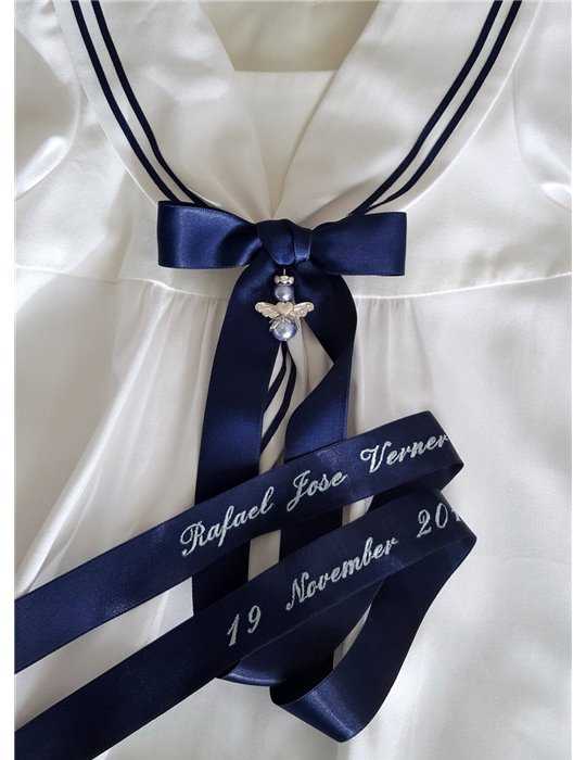 Sjömansklänning med dopbroderi på blått band
