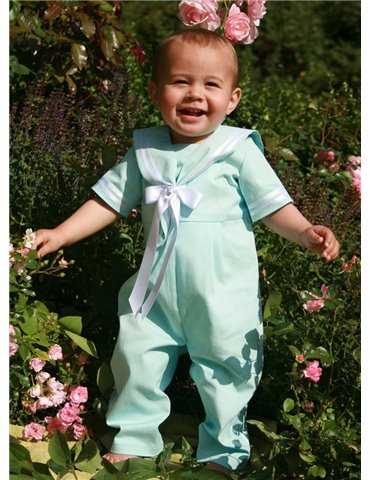 Sailor suit in turquoise blue with white ribbons