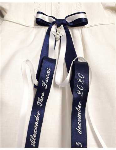 Two-color Christening bow with name embroidery
