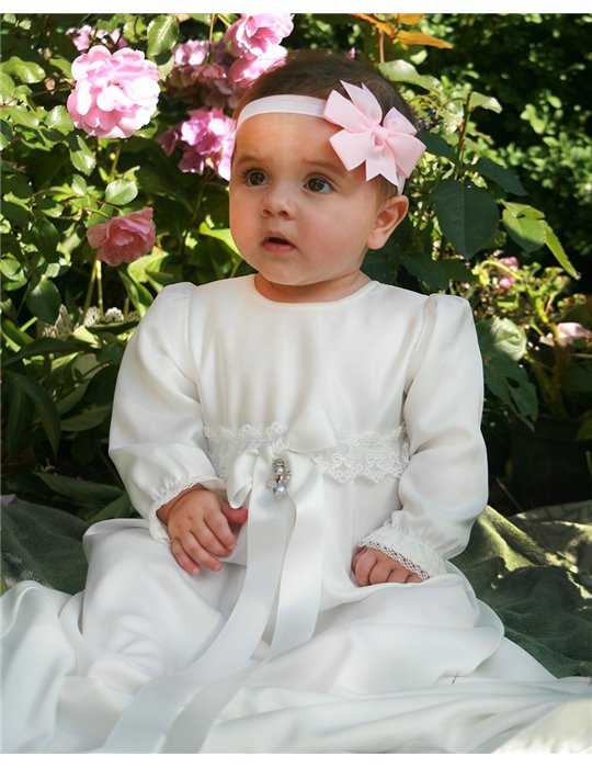 Christening gown with rosette patterned lace