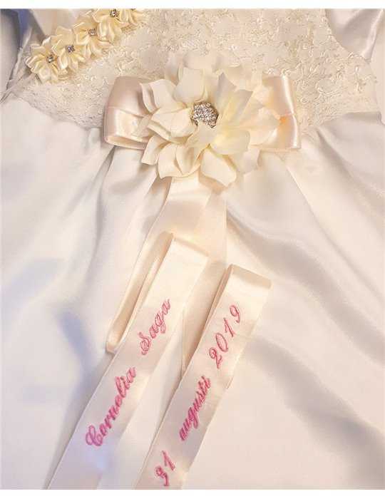 copy of Baptism bow, handmade rose and name embroidery