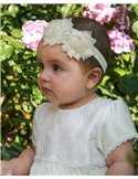 Off white baby-diadem med blommor och pärla