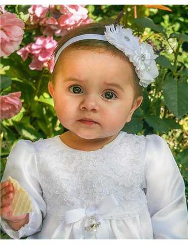 Vitt diadem med blommor till baby