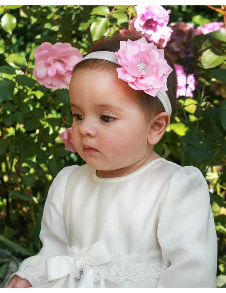 Diadem med rosa rose til dåp