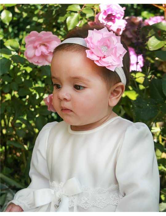 Diadem med rosa blomma på baby flicka