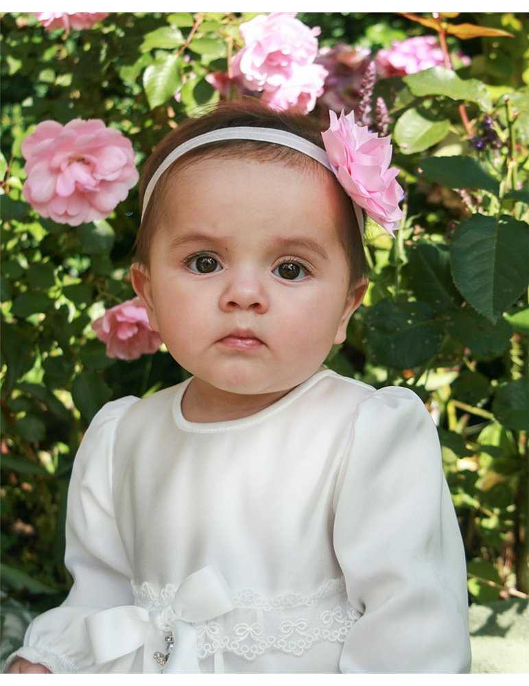 Diadem med rosa rose til dåp