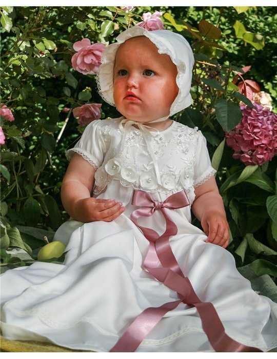 Dåpskjole - Ayla med hvite blomster