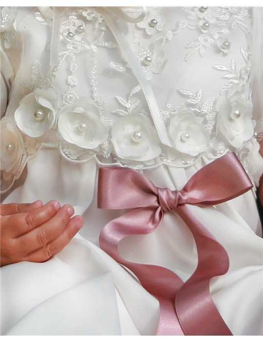 Dåbskjole - Ayla med hvide blomster