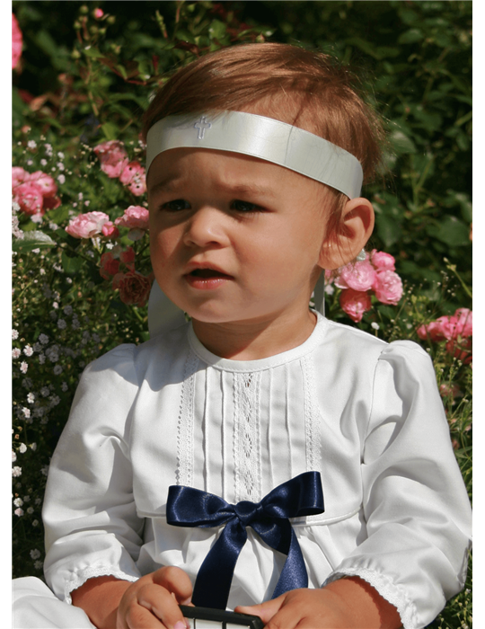 Baptism gown in white cotton with short sleeves