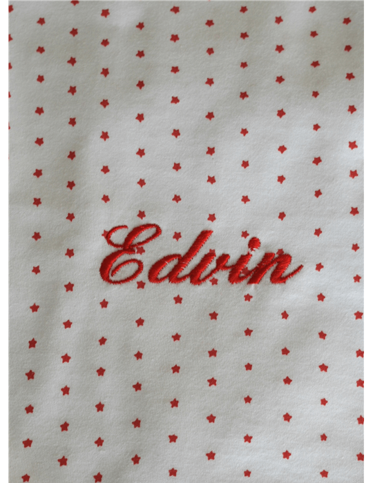 Baby blanket with red stars, name embroidery
