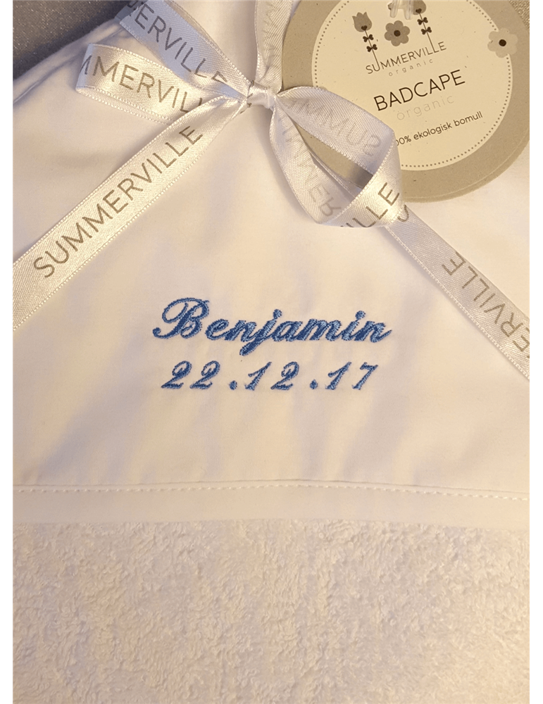 Hvite bad cape med broderi