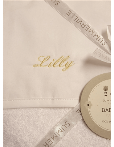 Hvite bad cape med broderi