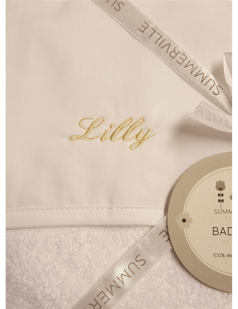 Hvite bad cape med broderi