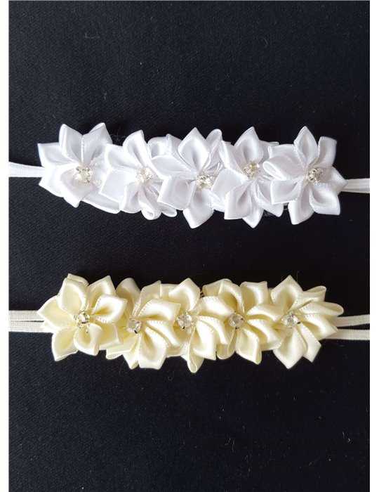 Off white headband with rhinestone flowers