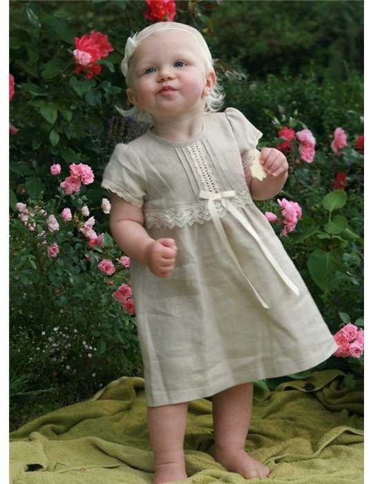Festklänning med kort ärm i lin till baby