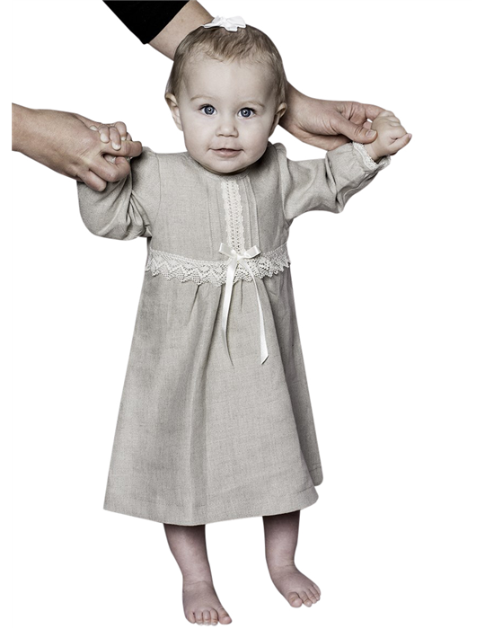Festklänning med kort ärm i lin till baby flickor
