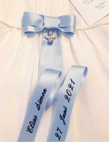 Double Baptism bow with embroidered ribbons