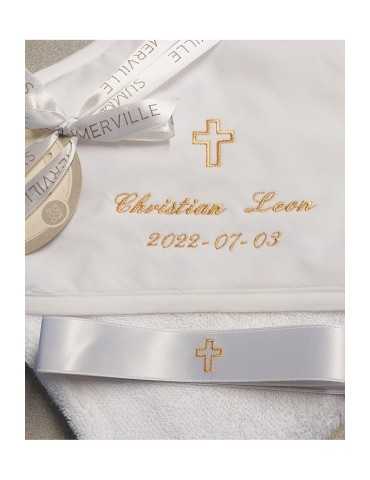 White bathing cap with embroidery and cross
