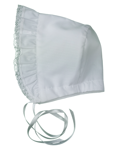 Christening bonnet Alexander in white striped Italian cotton fabric
