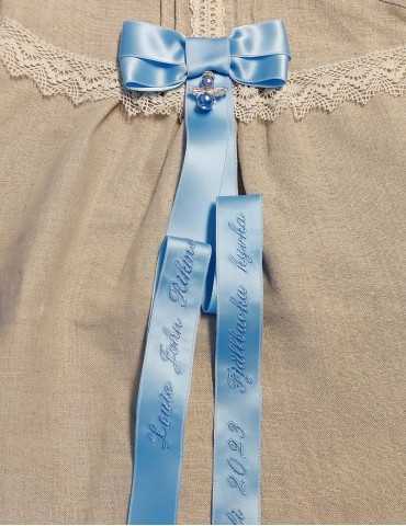 Baptism bow embroidery with name and church name