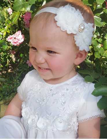 Hvidt luksus diadem med blomster og perle