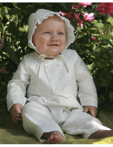 Dåbsdragt til baby - Wilmer med vest i off white