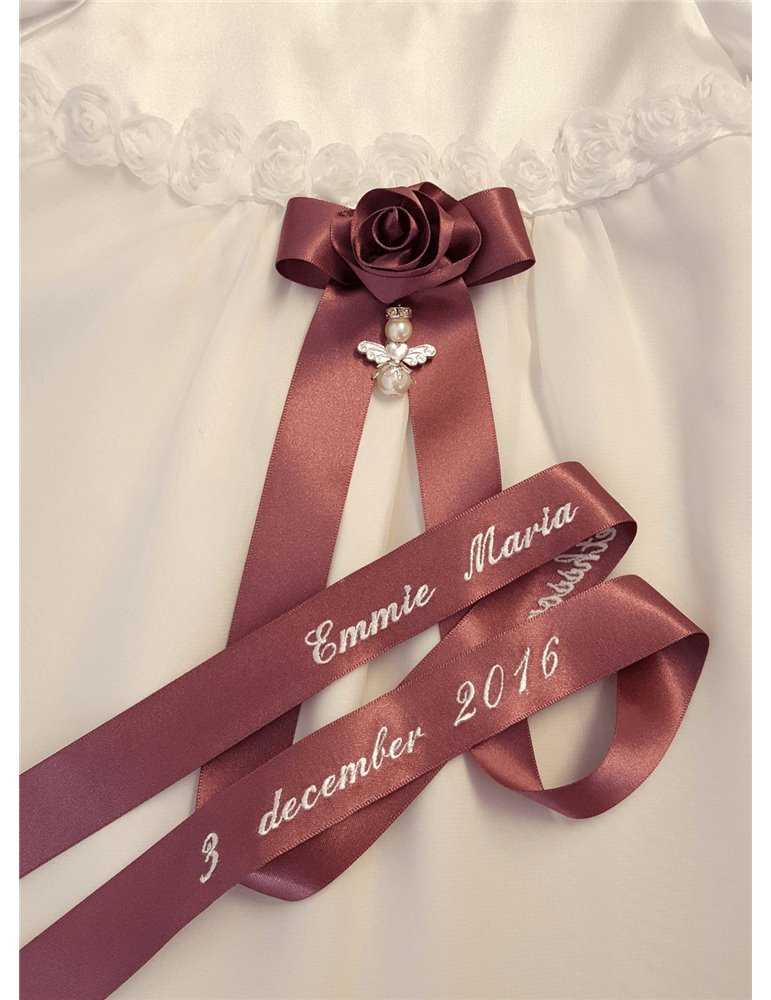 Dopklänning Grace-Rose lång kjol med ljungfärgad rosett